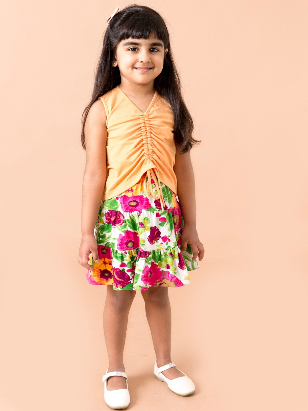 

pspeaches Girls Multi-Colored Printed Sleeveless Co-Ords Set