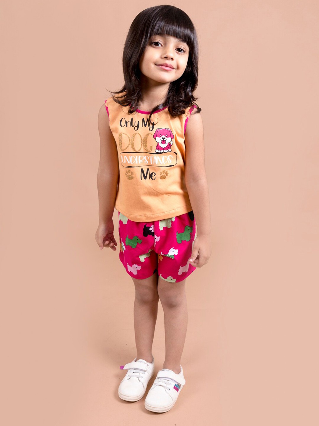 

pspeaches Girls Magenta & Orange Printed Co-ords Set