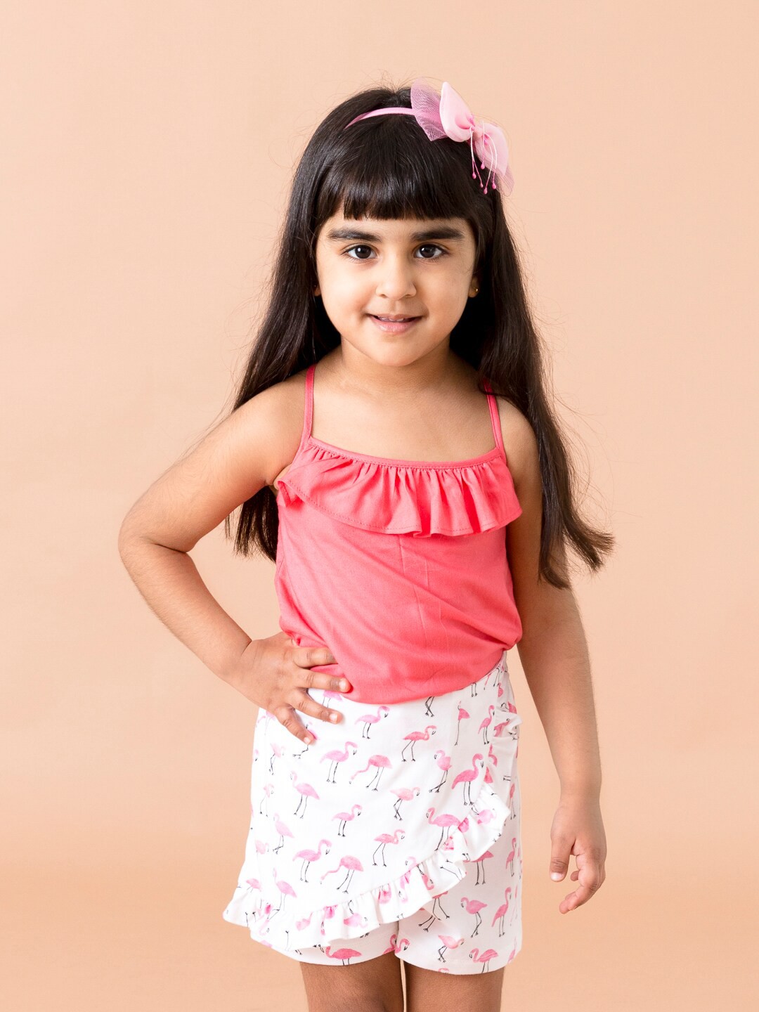 

pspeaches Girls Pink and White Printed Co-Ords
