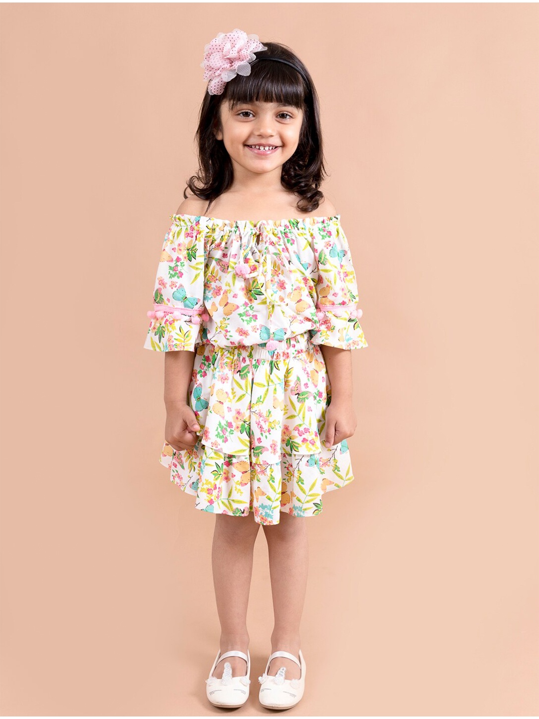 

pspeaches Girls Multi Color Floral Printed Top with Skirt