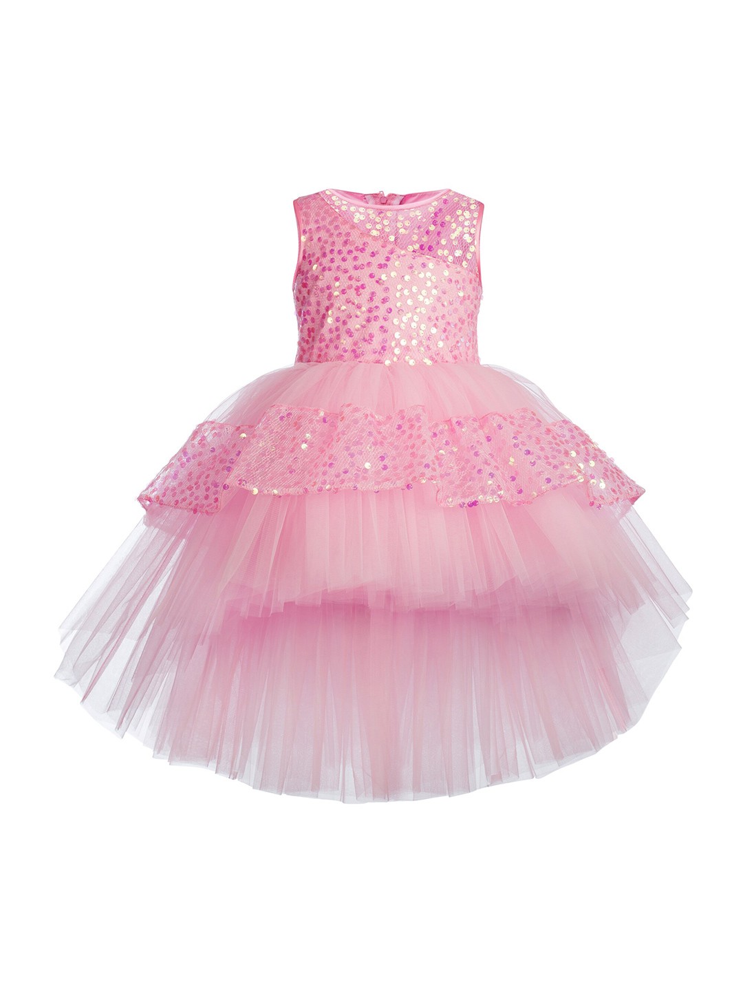 

Toy Balloon kids Pink Embellished Layered High Low Net Dress