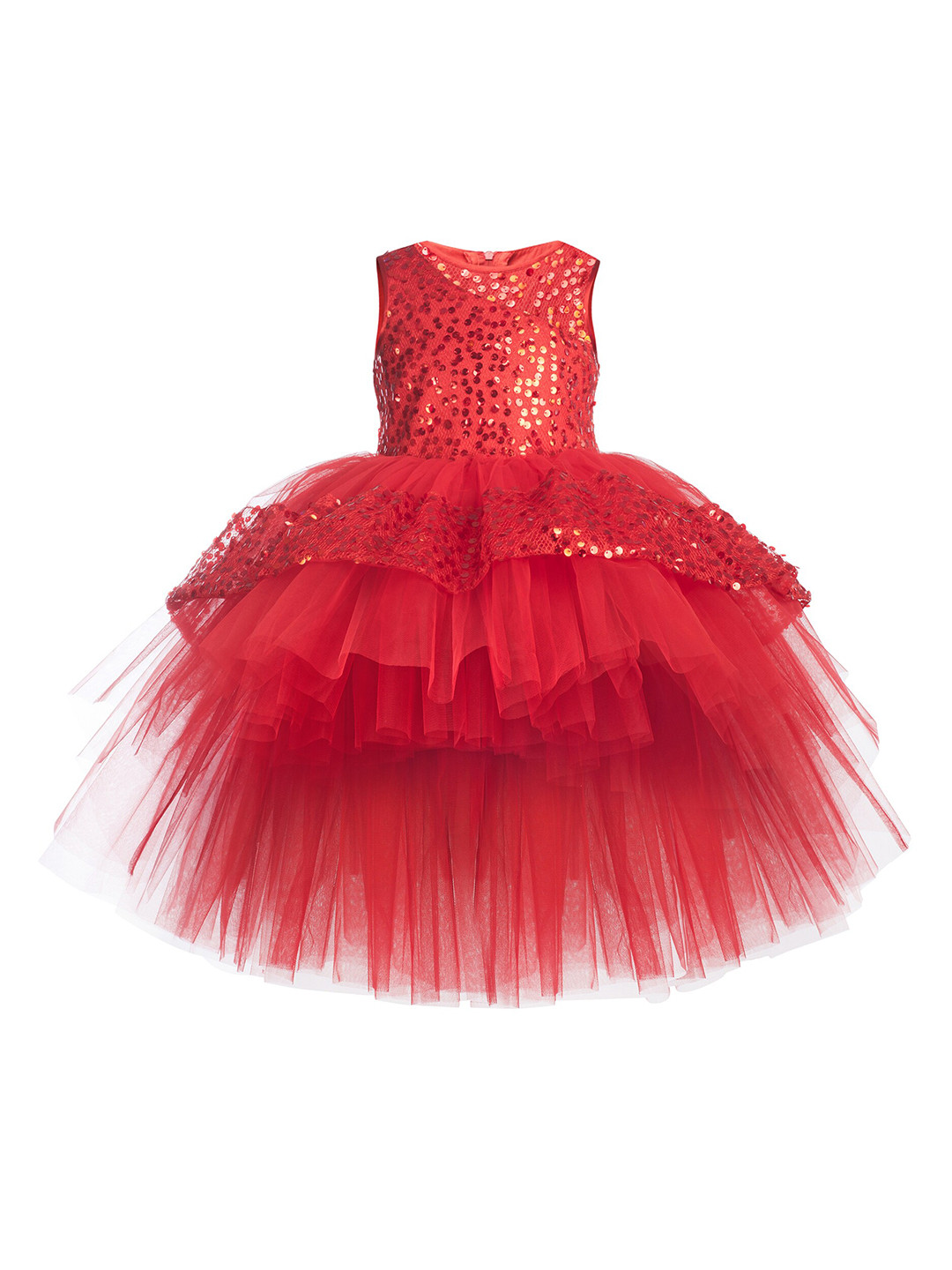 

Toy Balloon kids Red Embellished Layered Net Dress