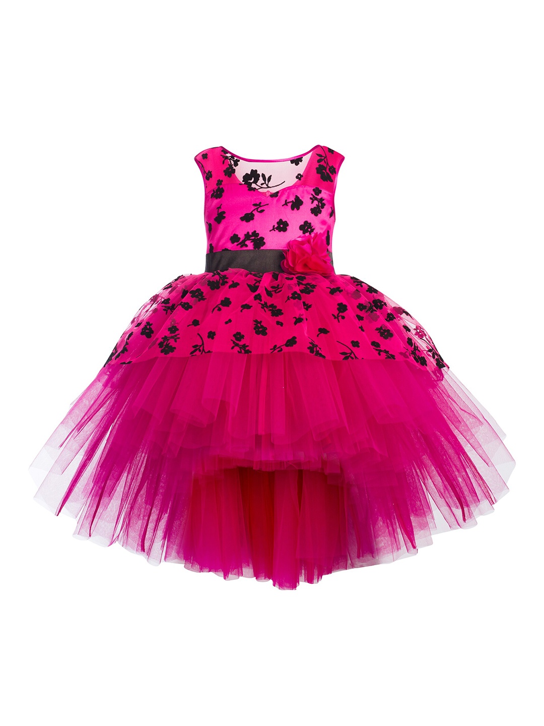 

Toy Balloon kids Fuchsia Printed Layered Net Dress