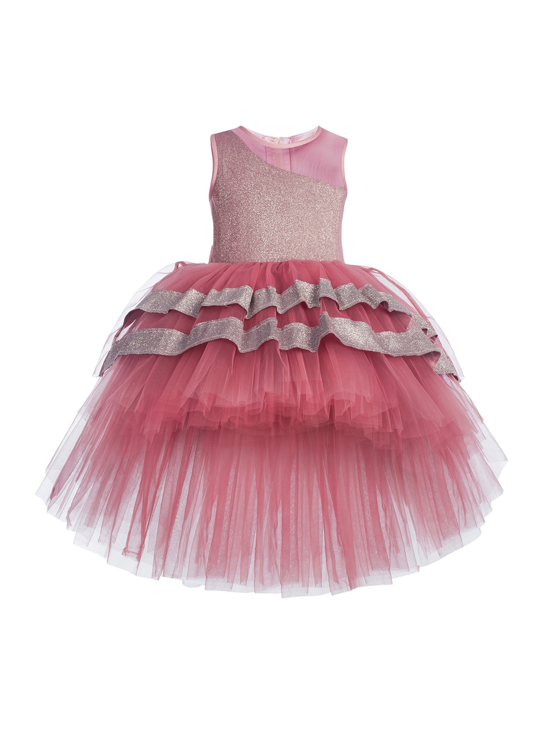

Toy Balloon kids Pink & Silver-Toned Embellished Layered Net Dress