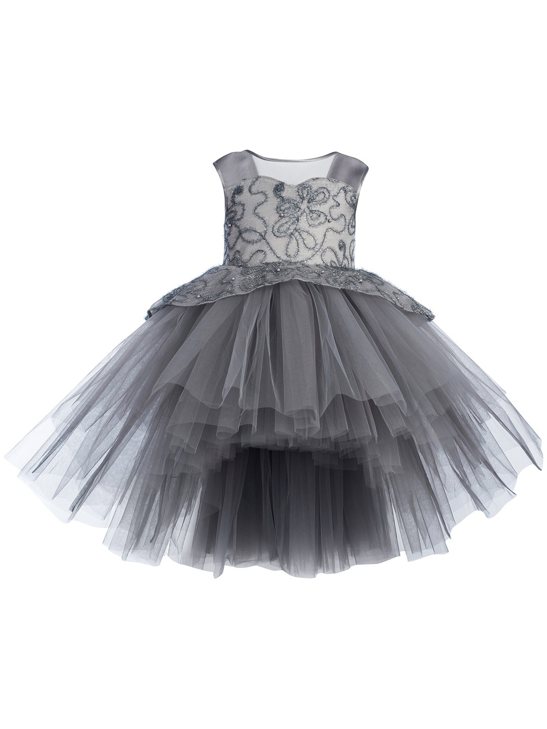 

Toy Balloon kids Grey Embellished Layered Net Dress