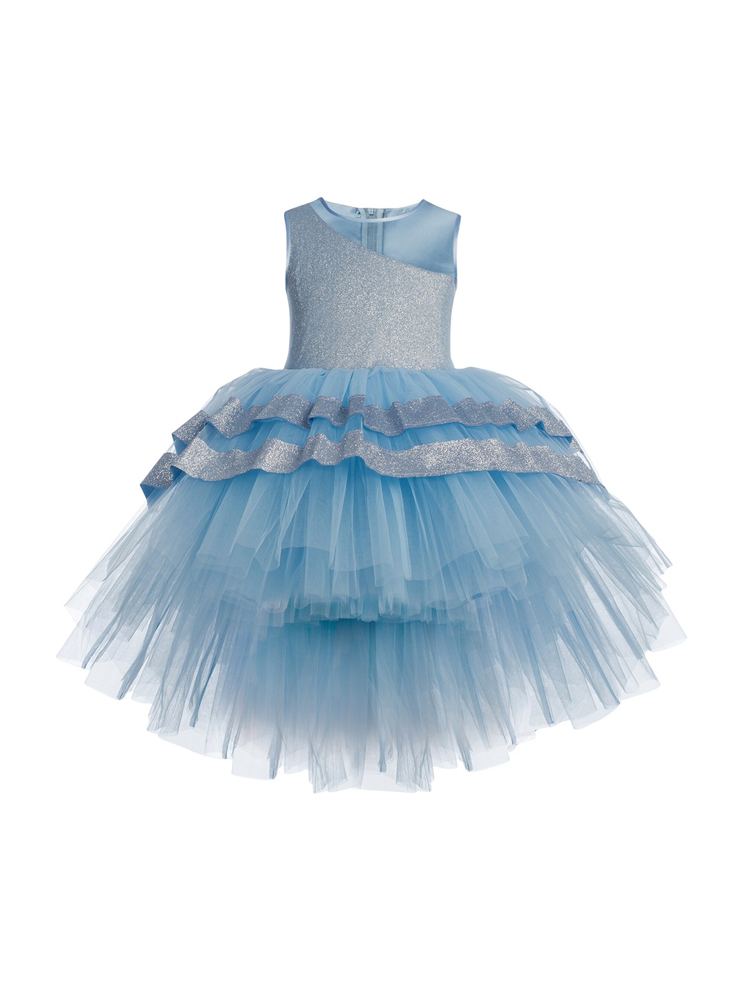 

Toy Balloon kids Girls Blue & Silver-Toned Embellished High-Low Net Fit & Flare Dress