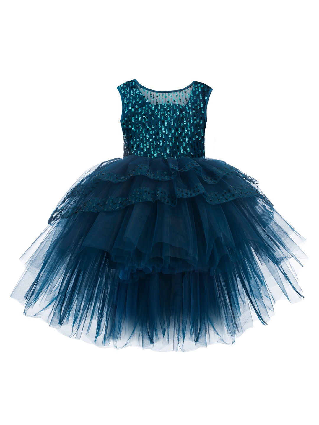 

Toy Balloon kids Blue Embellished Layered Net Dress