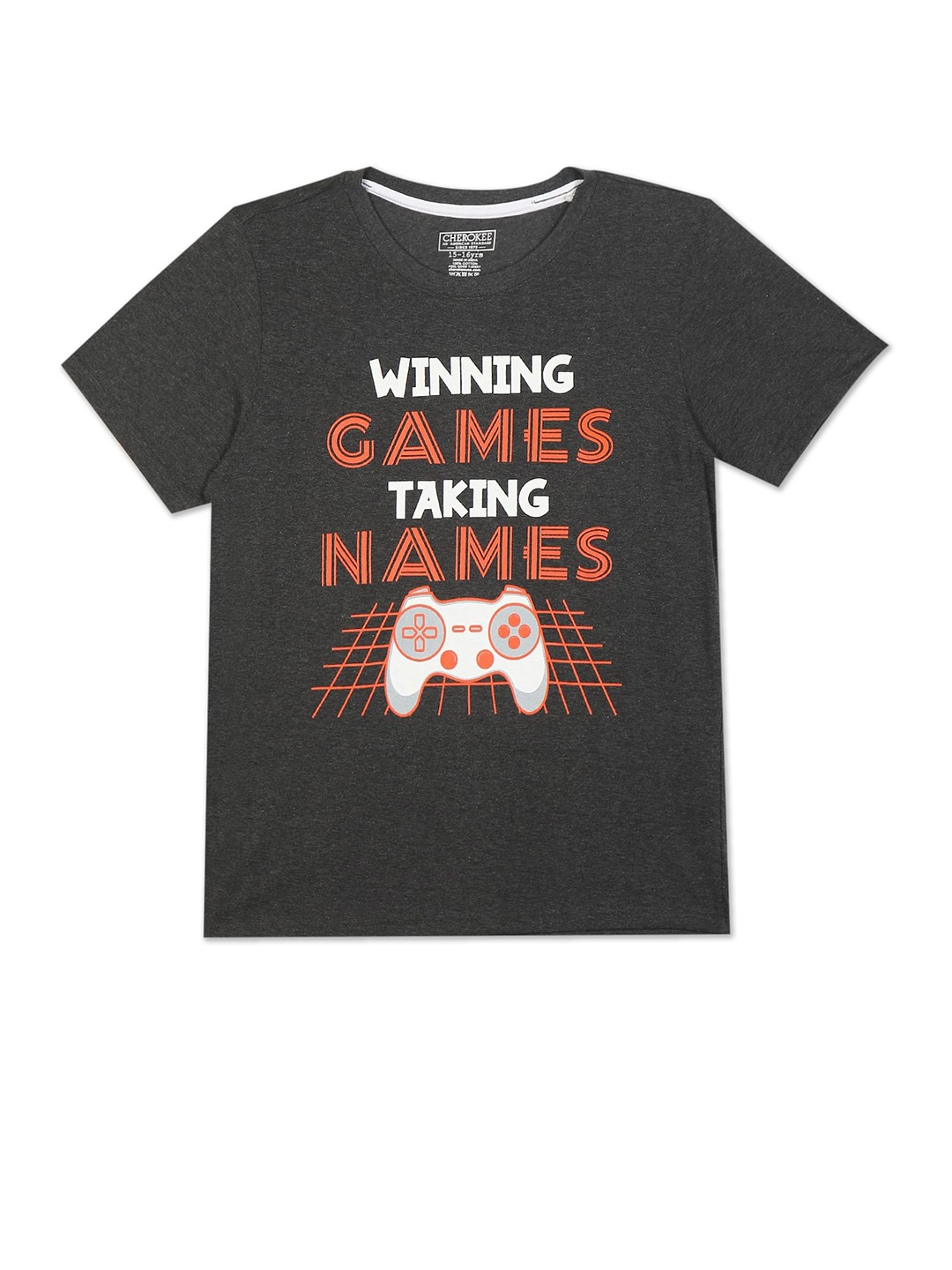 

Cherokee Boys Grey Typography Printed Pure Cotton T-shirt