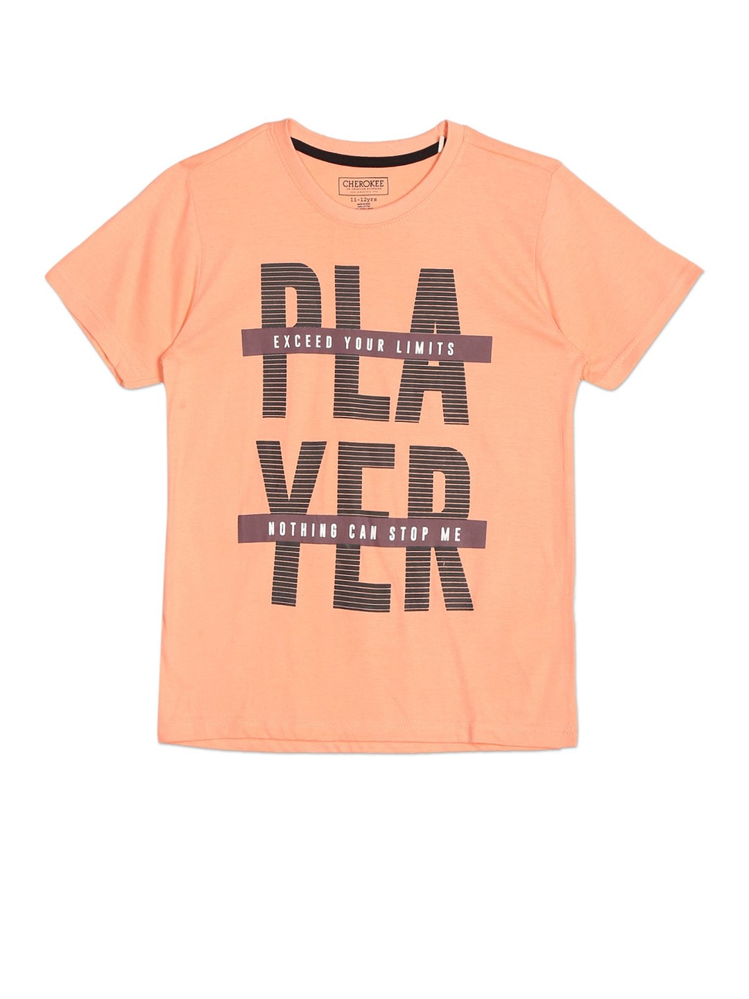 

Cherokee Boys Orange Typography Printed Cotton T-shirt