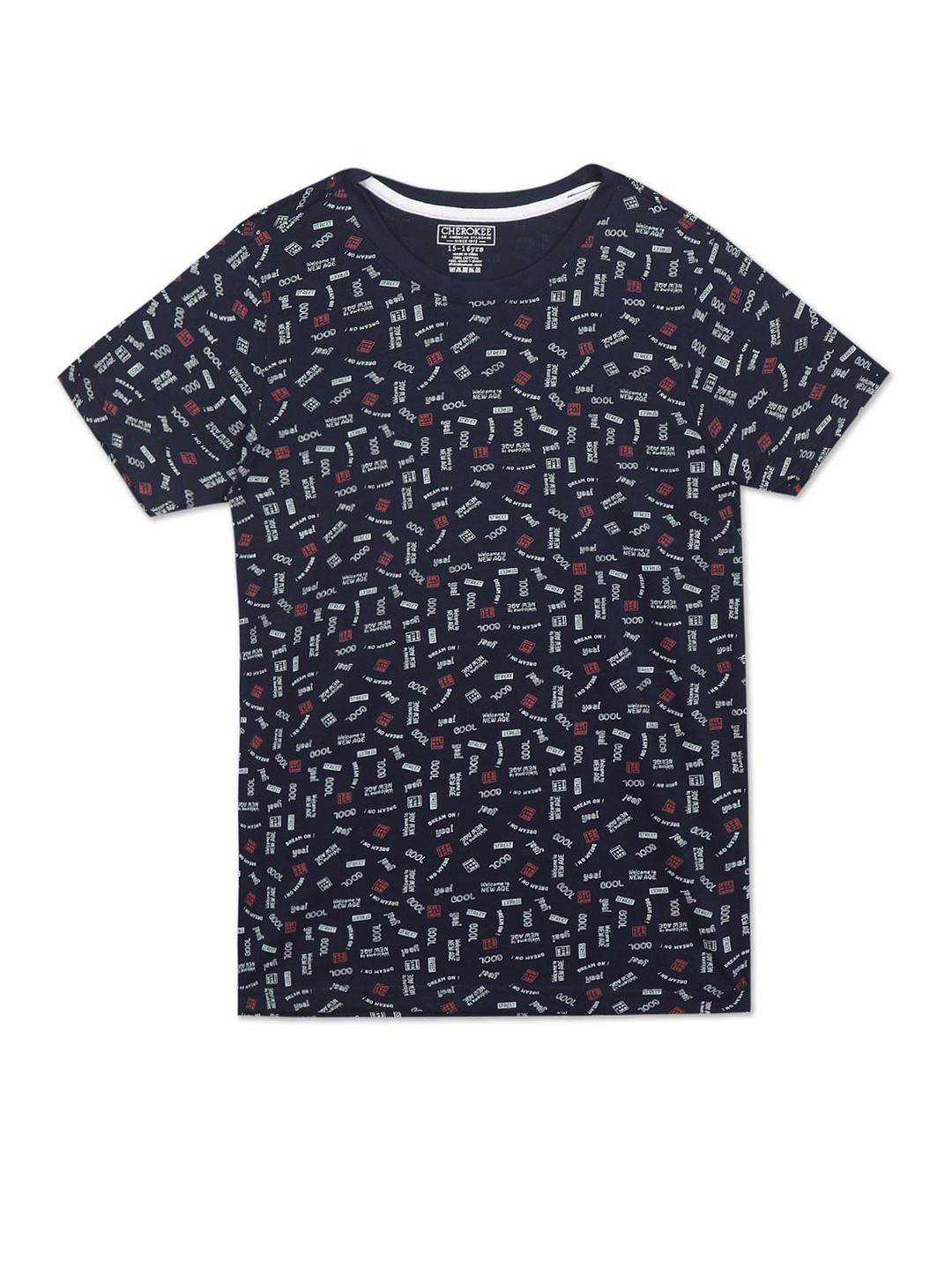 

Cherokee Boys Navy Blue Typography Printed Cotton T-shirt