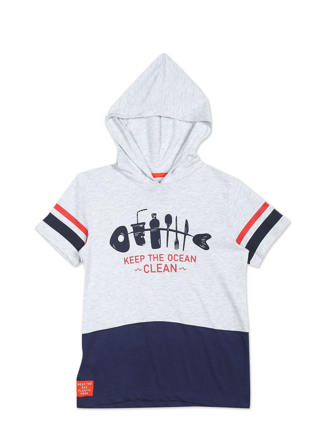 

Cherokee Boys Grey Typography Printed Cotton Hooded T-shirt