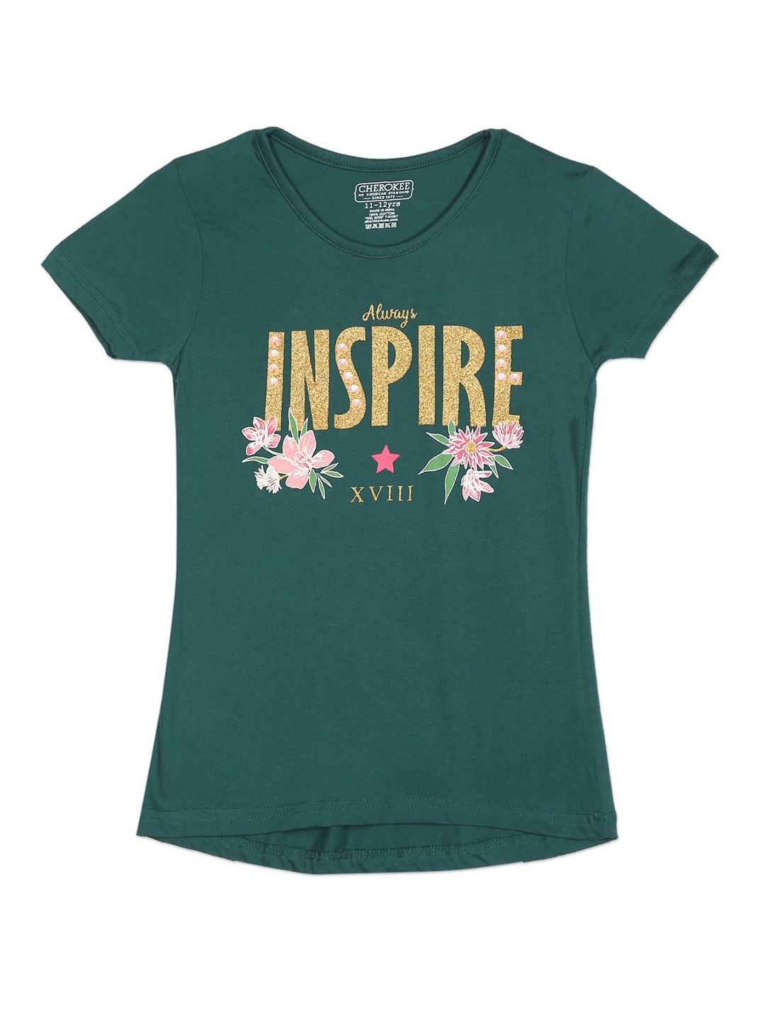 

Cherokee Girls Green & Yellow Typography Printed Pure Cotton T-shirt