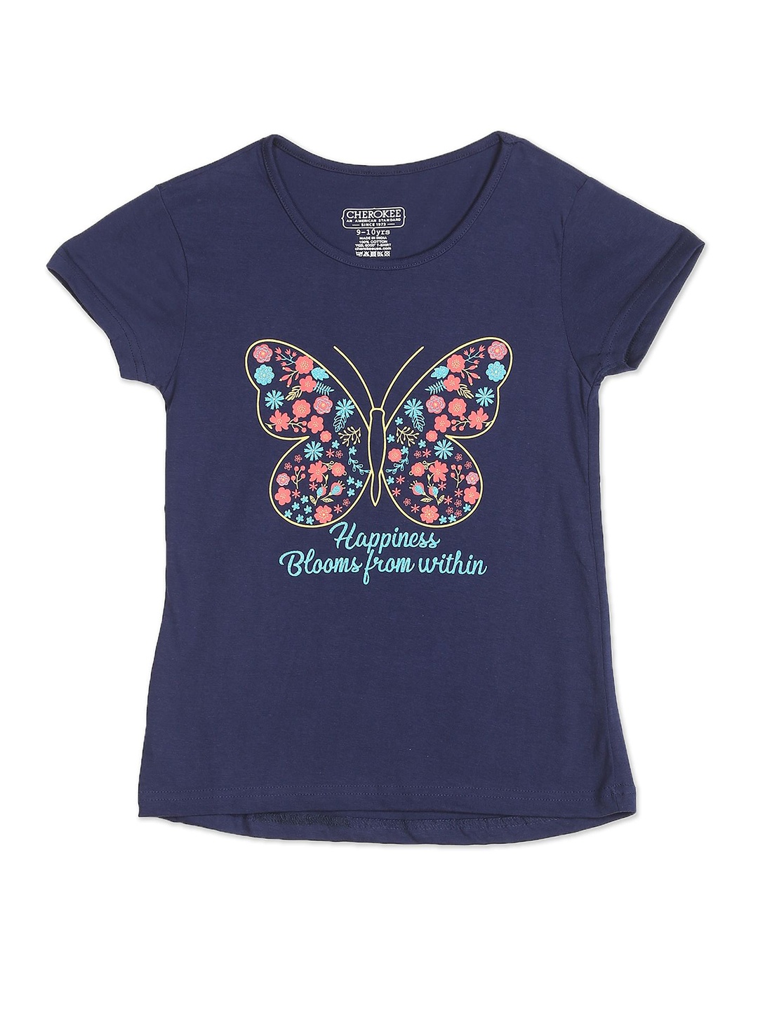

Cherokee Girls Blue & Peach-Coloured Printed Pure Cotton T-shirt