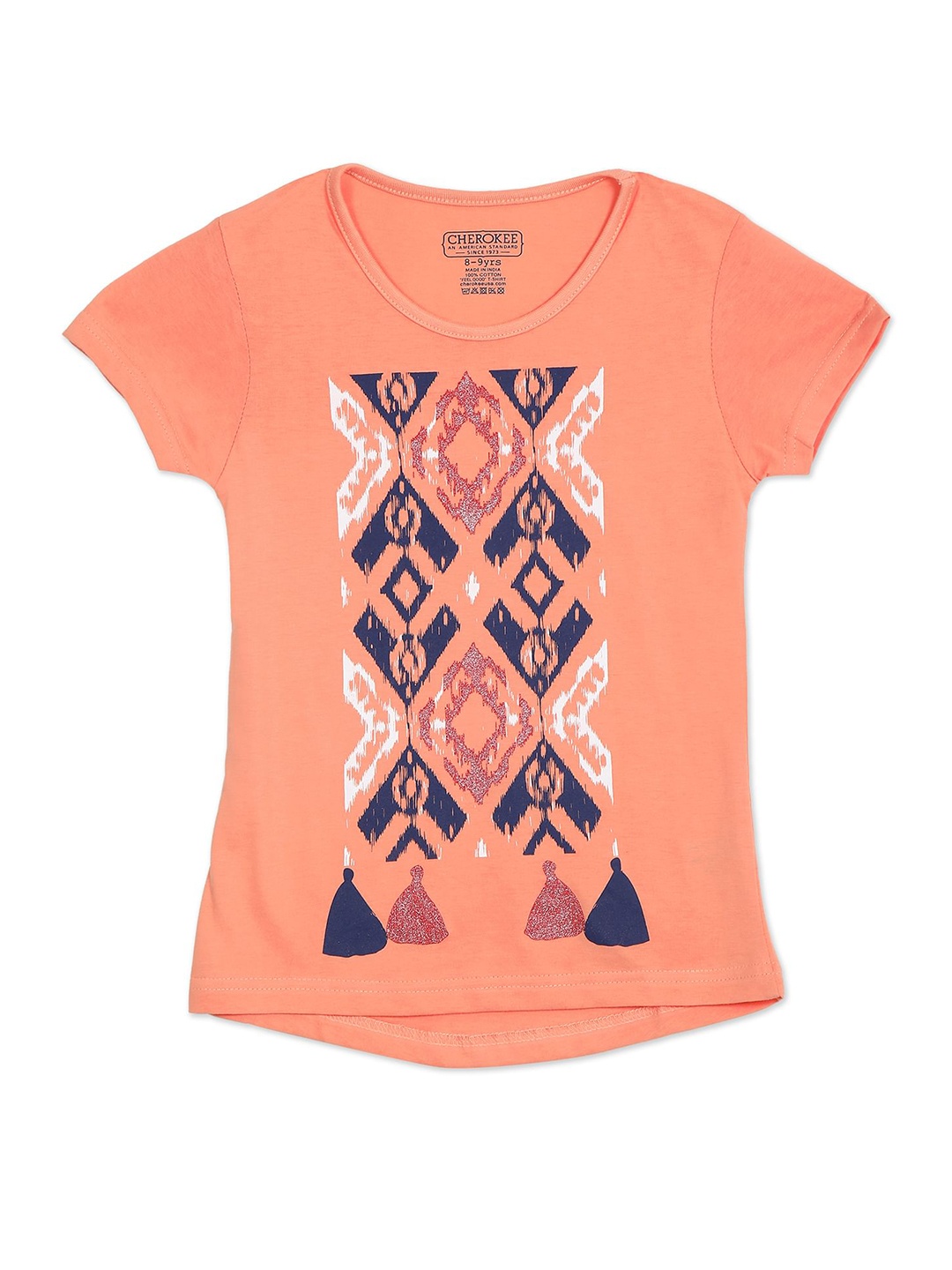 

Cherokee Girls Orange & Blue Printed Cotton T-shirt