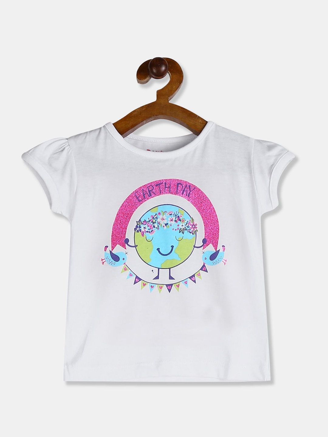 

Donuts Girls White & Pink Printed Round Neck Cotton T-shirt