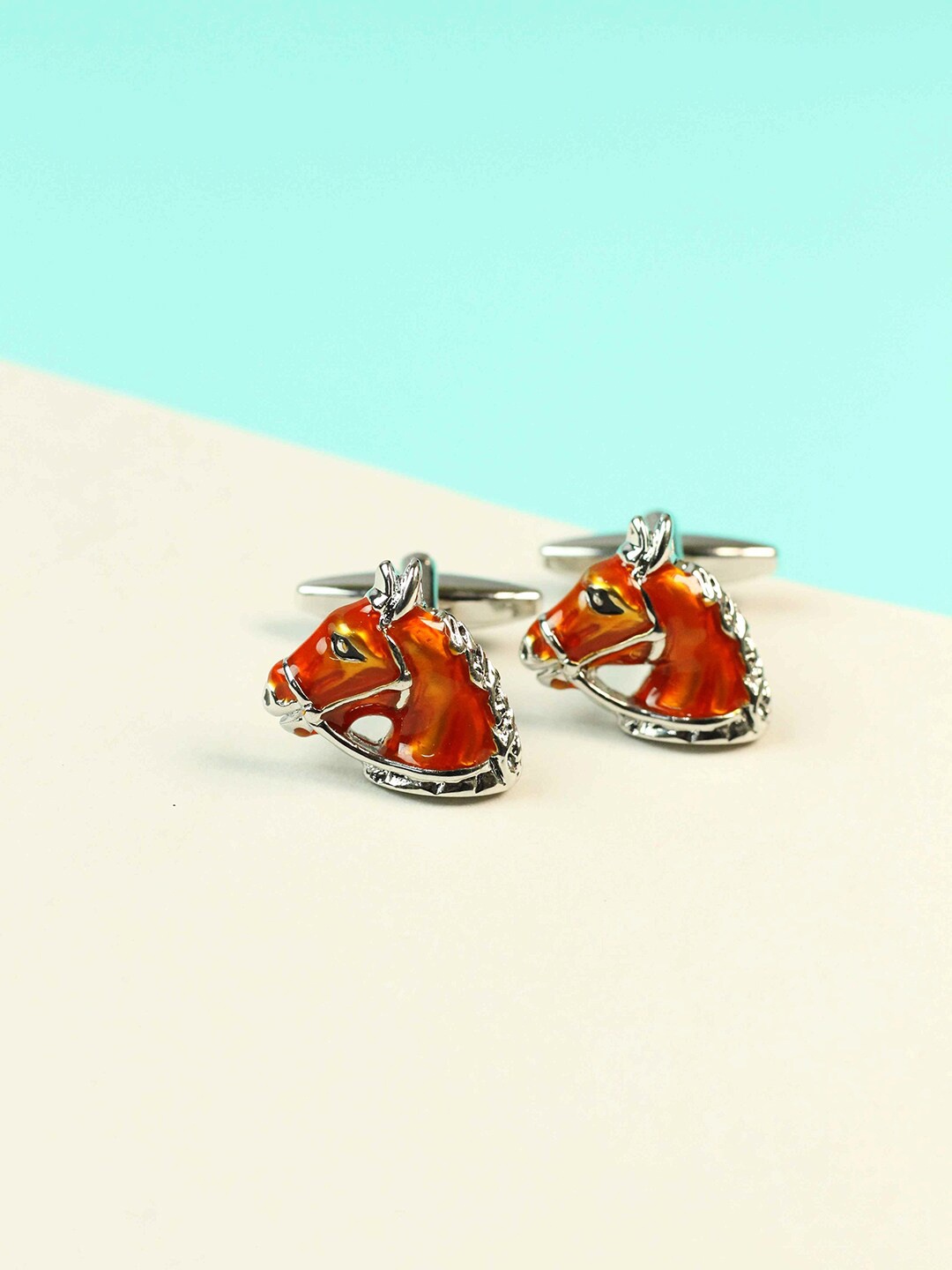 

Tossido Orange & Silver-Toned Quirky Cufflink