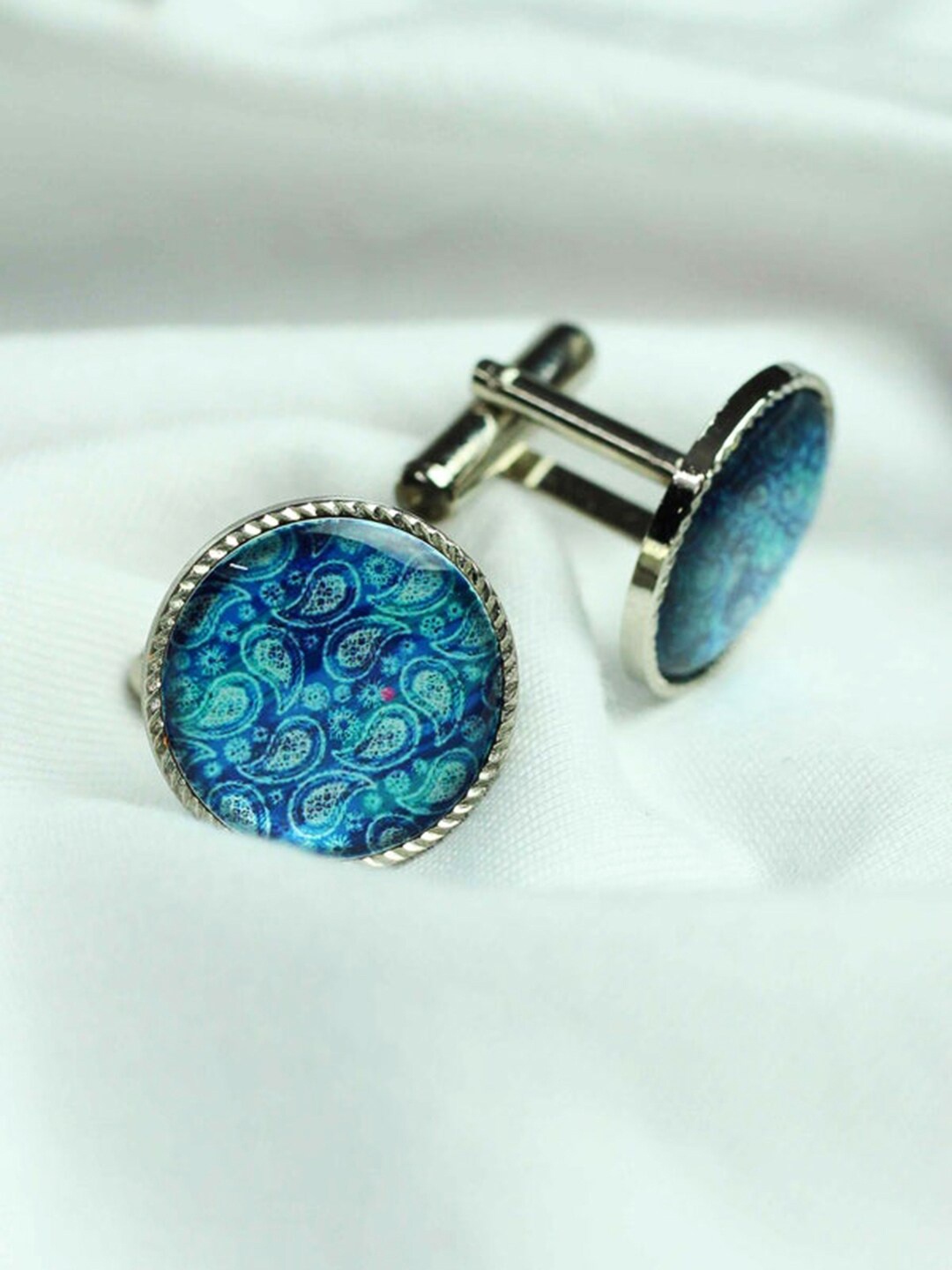 

Tossido Blue & Steel Metal Round Cufflink
