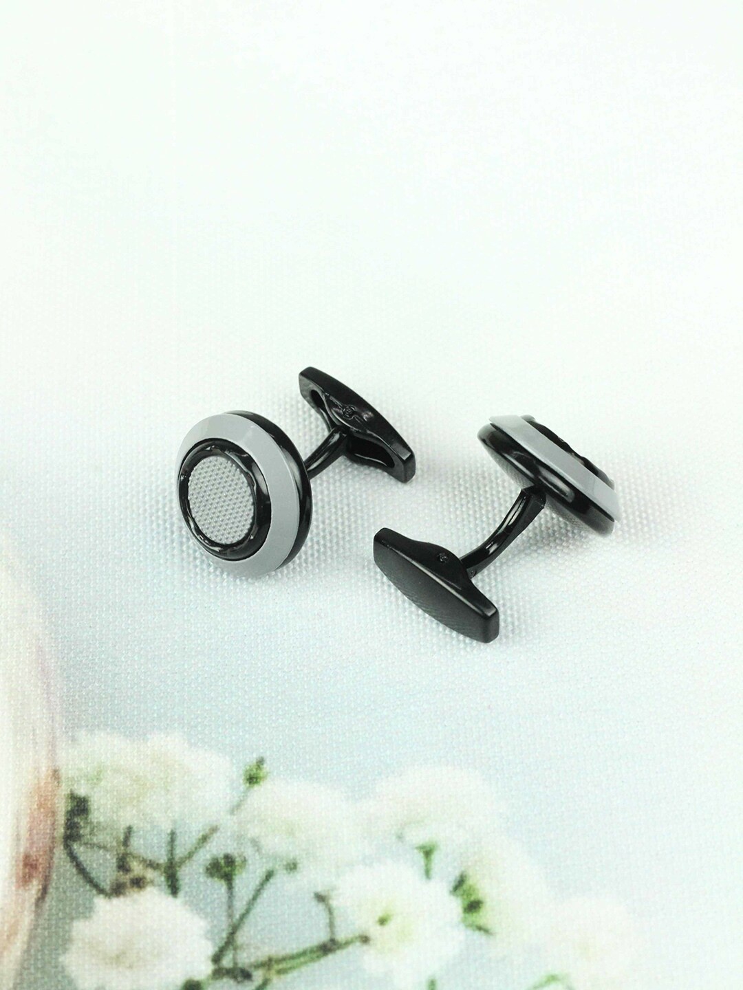 

Tossido Men Grey & Black Solid Cufflink