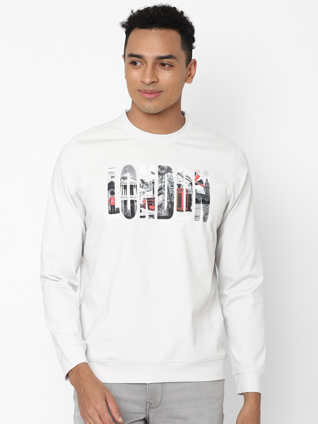 

SIMON CARTER LONDON Men White Printed Cotton Pullover Sweatshirt