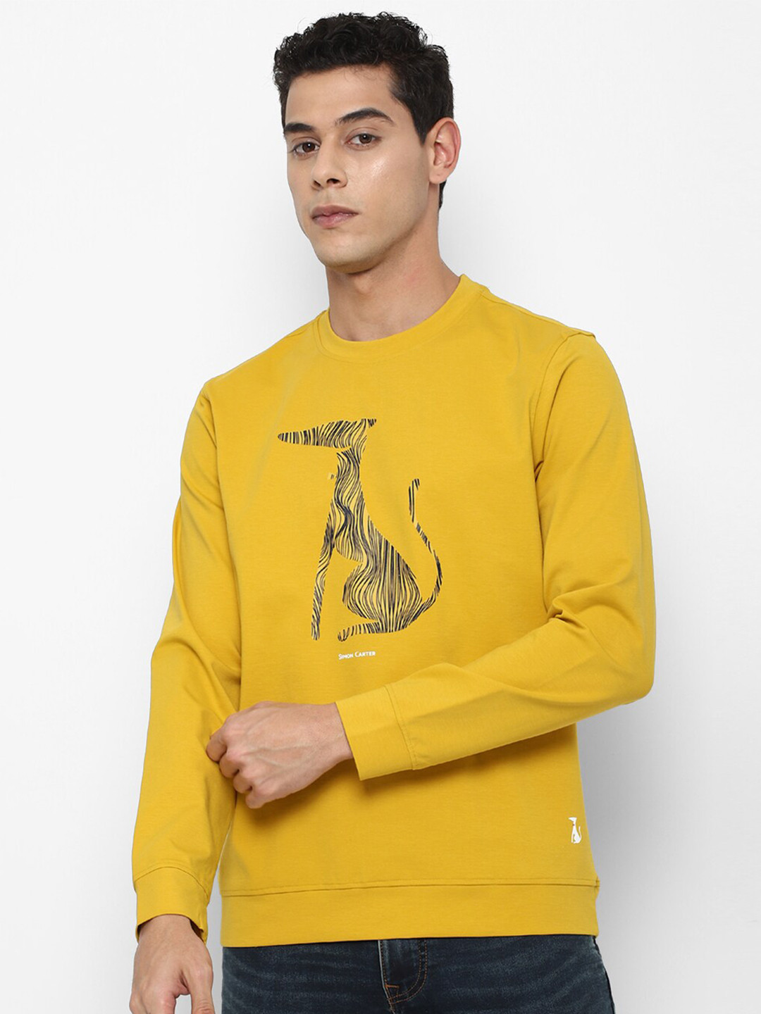 

SIMON CARTER LONDON Men Mustard Yellow Printed Sweatshirt