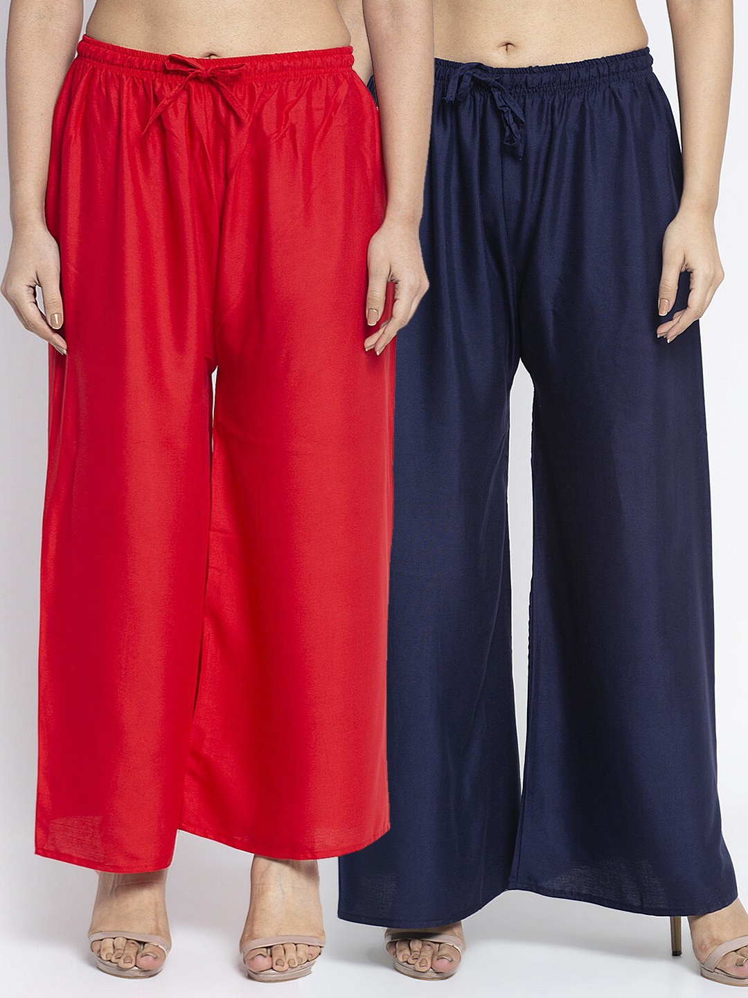 

Jinfo Women Red & Navy Blue Set Of 2 Flared Knitted Ethnic Palazzos
