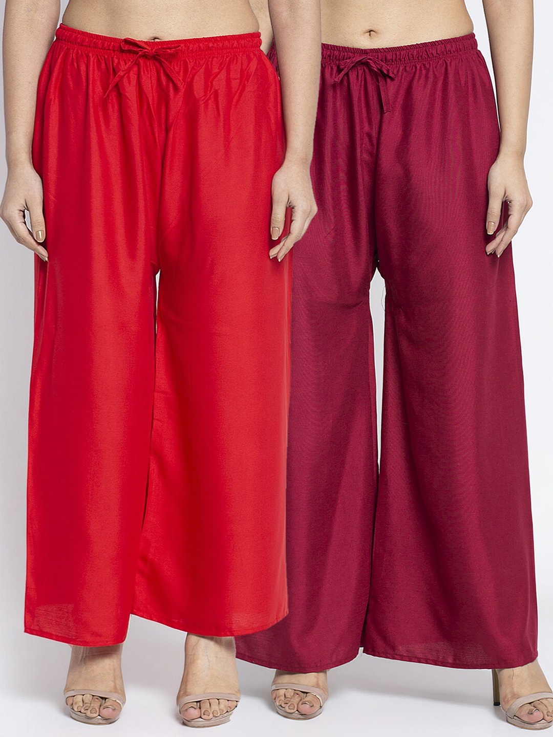 

Jinfo Women Red & Maroon Set Of 2 Solid Flared Fit Palazzo