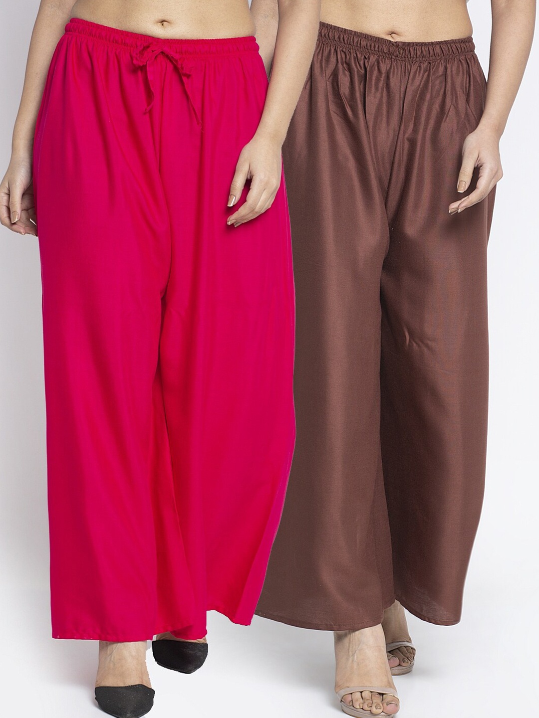 

Jinfo Women Pink & Brown Set Of 2 Flared Knitted Palazzos