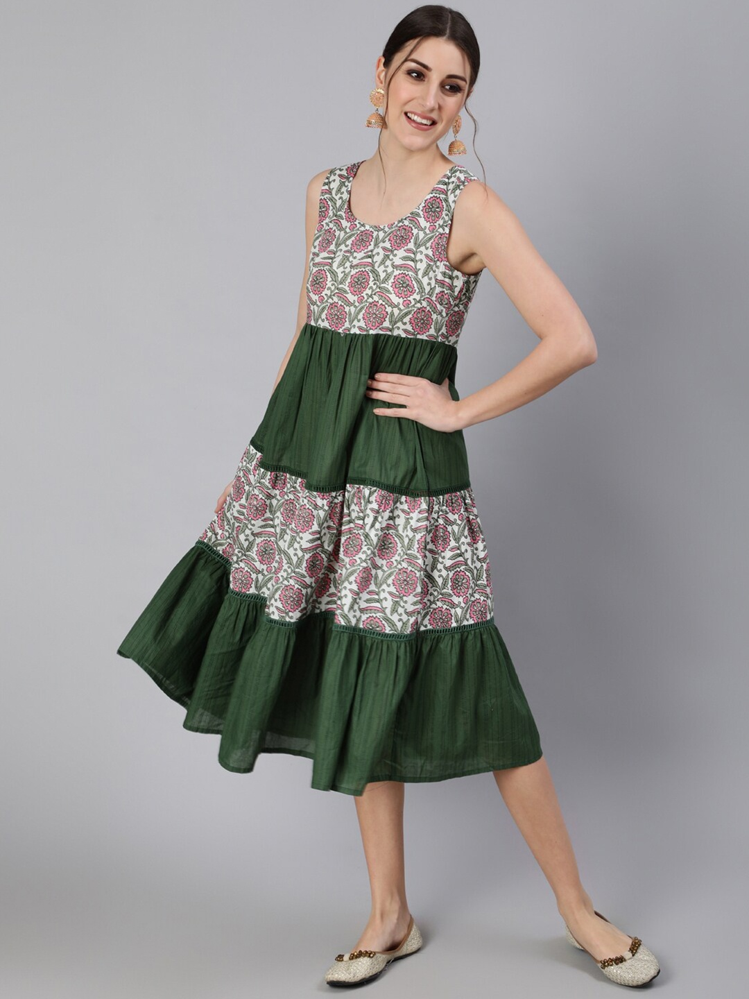 

antaran Green Ethnic Motifs Midi Dress
