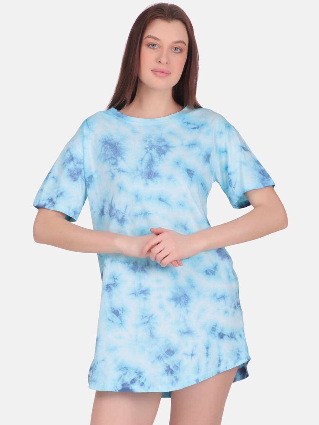 

Masha Blue Tie and Dye Printed Nightdress