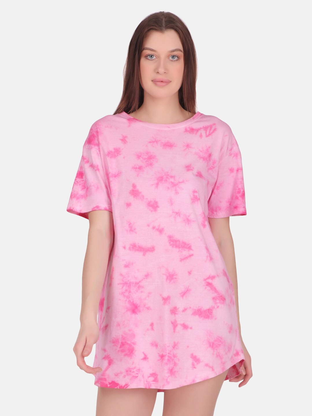 

Masha Pink Printed Cotton Tie & Dye Sleep Nightdress