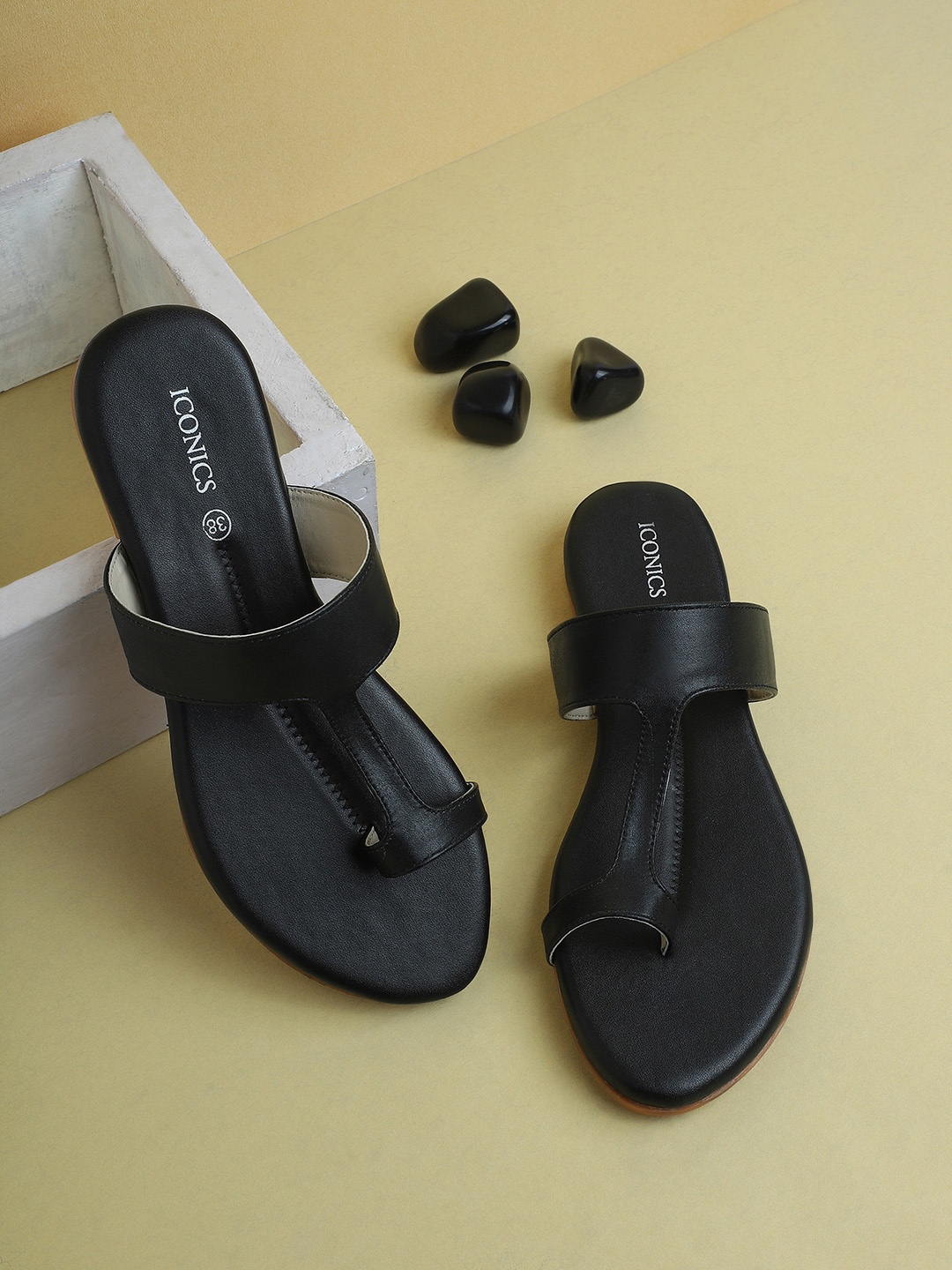 

ICONICS Women Black One Toe Flats