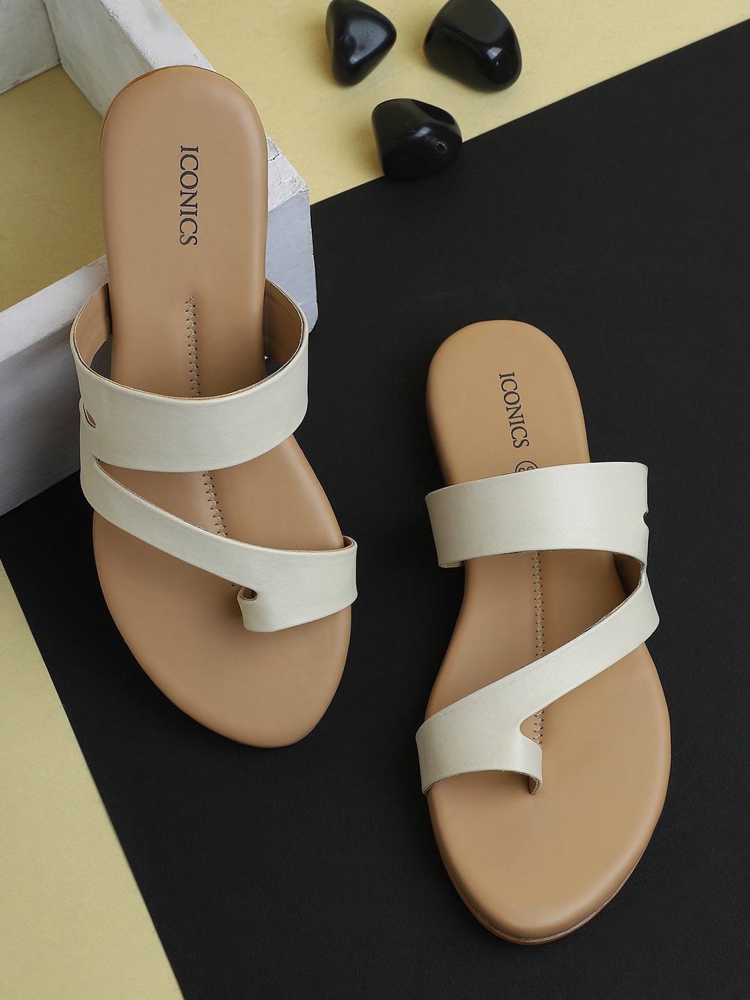 

ICONICS Women Beige One Toe Flats