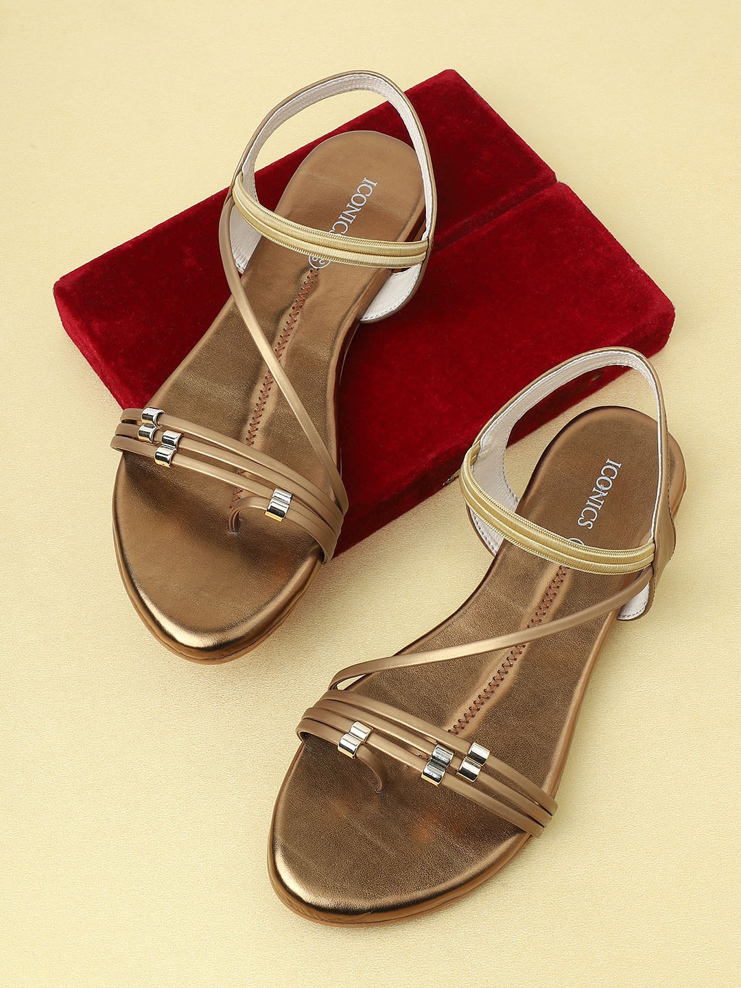 

ICONICS Women Copper-Toned Open Toe Flats