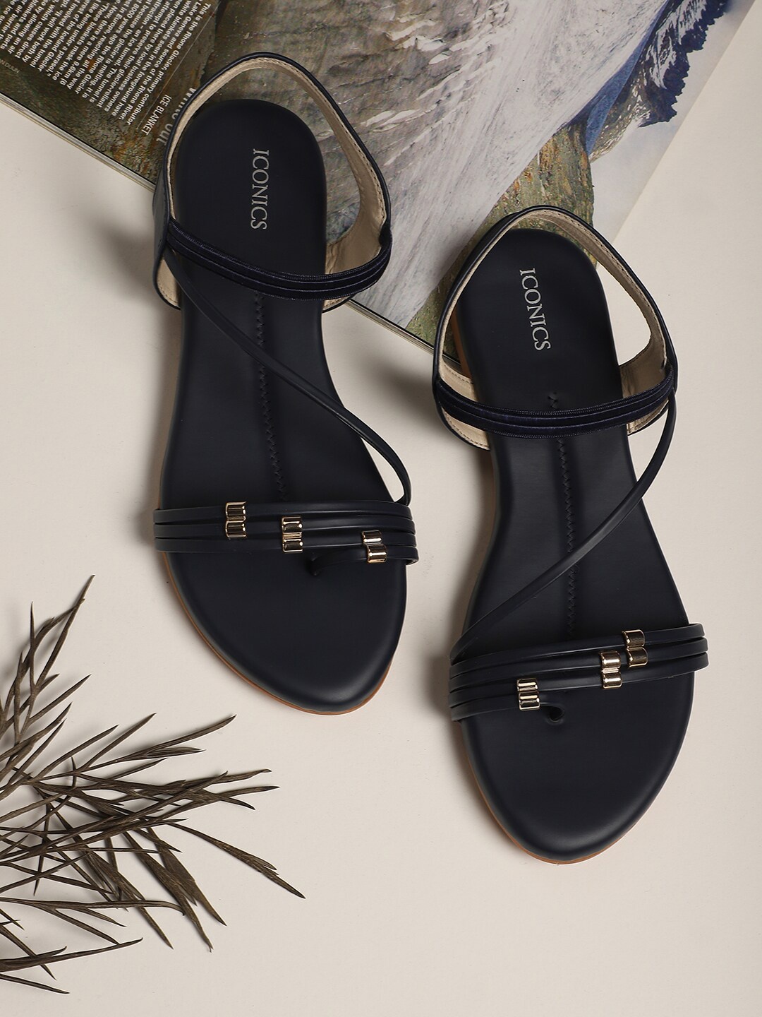 

ICONICS Women Navy Blue Open Toe Flats