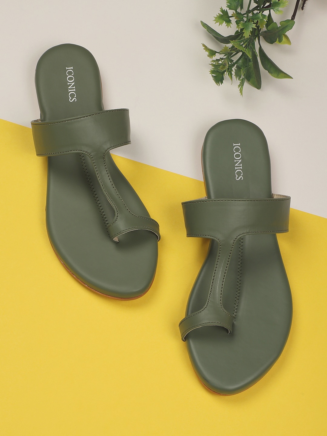 

ICONICS Women Olive Green Solid One Toe Flats