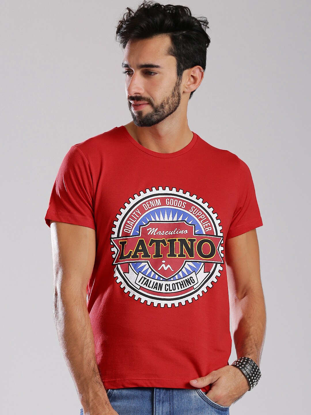 

Masculino Latino Men Red Typography Printed Regular Fit T-shirt