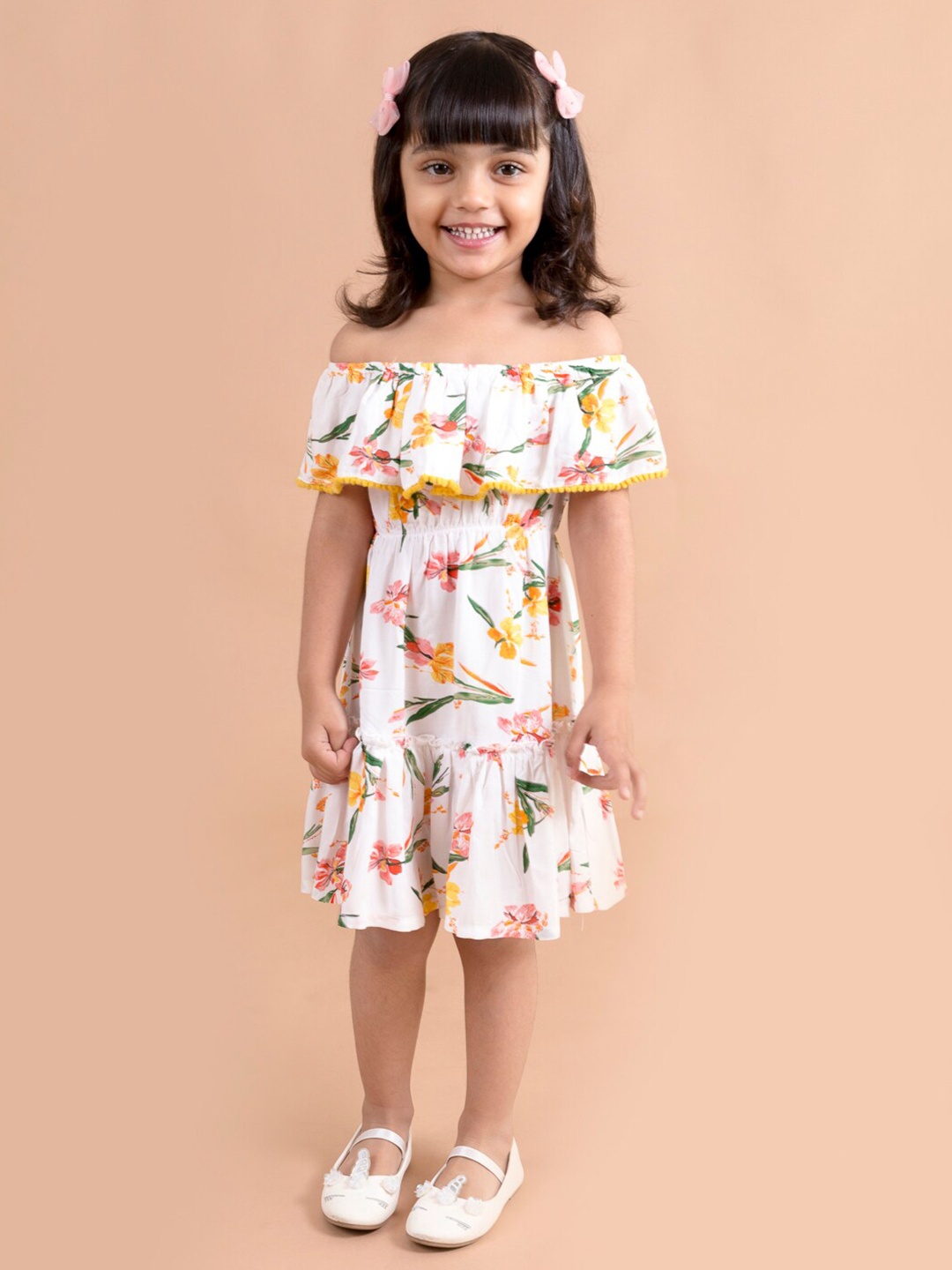 

pspeaches White Floral Off-Shoulder A-Line Dress