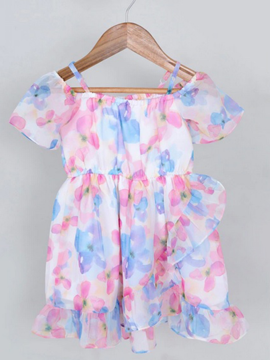 

pspeaches Girls Shoulder Straps Floral Printed Georgette Dress, White