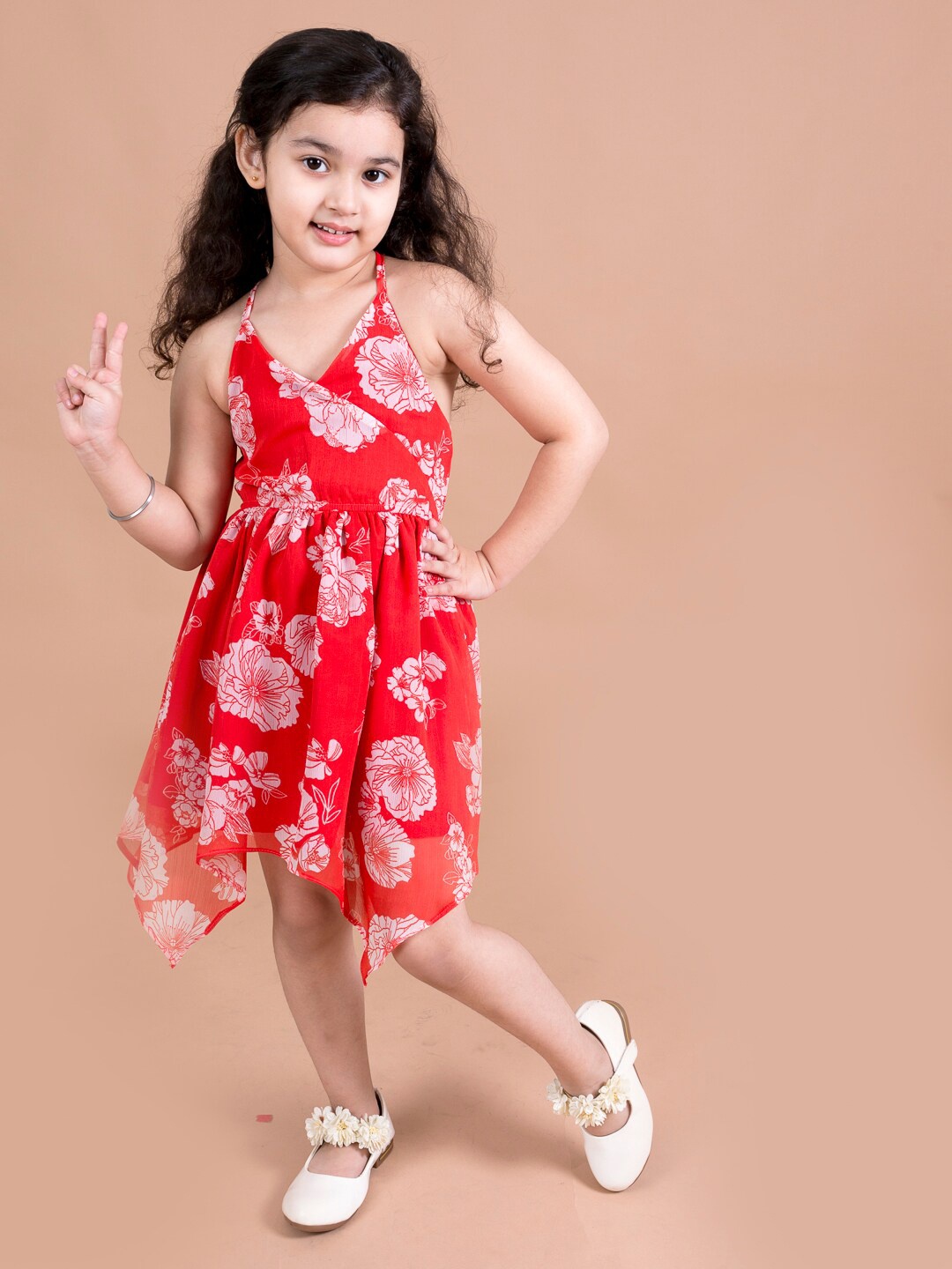 

pspeaches Red Floral Printed Chiffon Dress