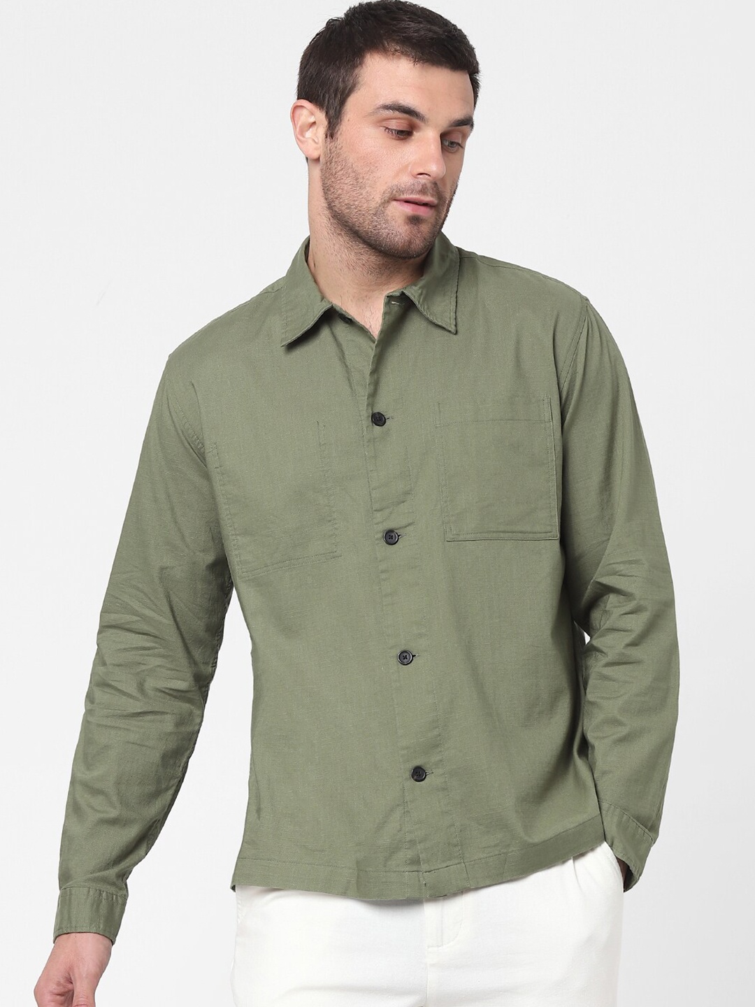 

SELECTED Men Green Casual Shirt