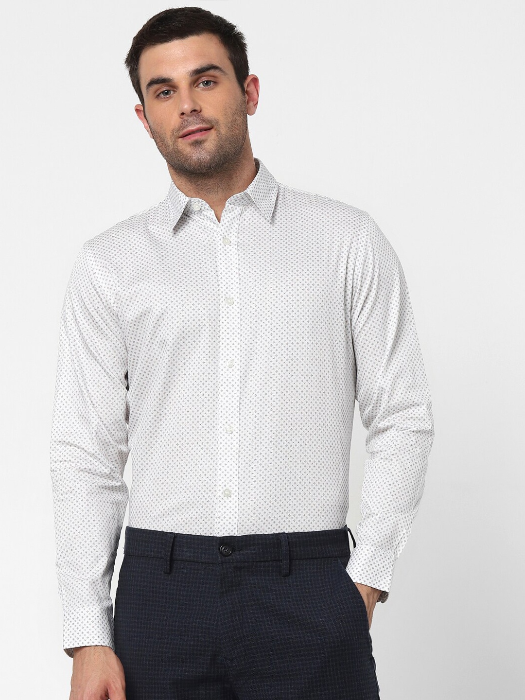 

SELECTED Men White Slim Fit Printed Cotton Formal Shirt