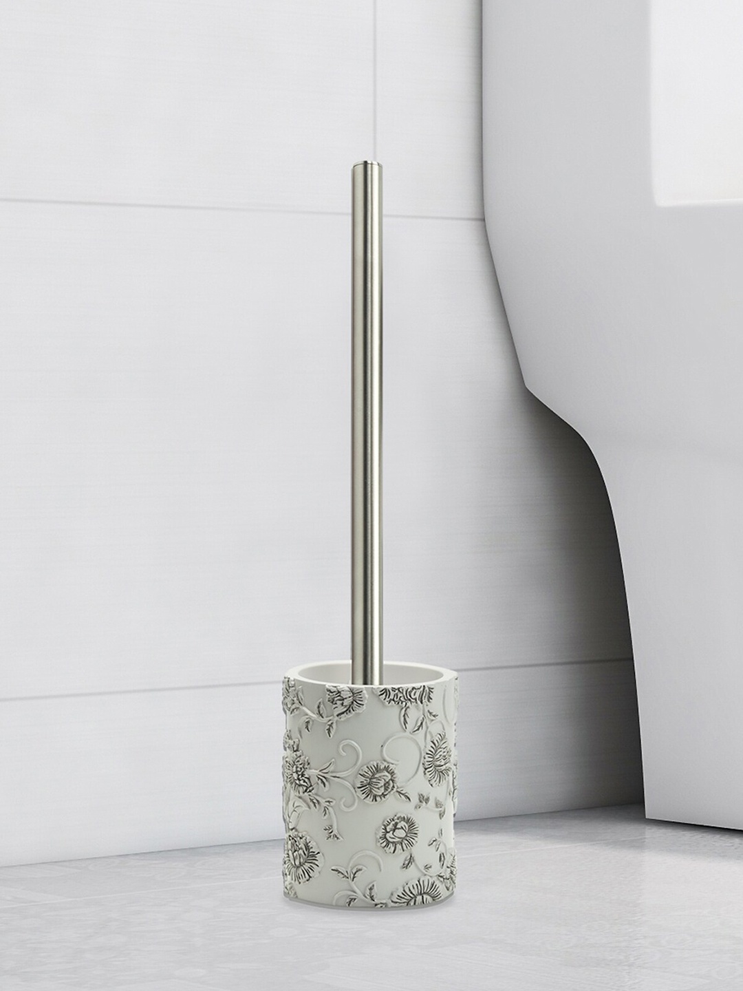 

OBSESSIONS Grey & White Floral Freestanding Polyresin Toilet Brush with Holder