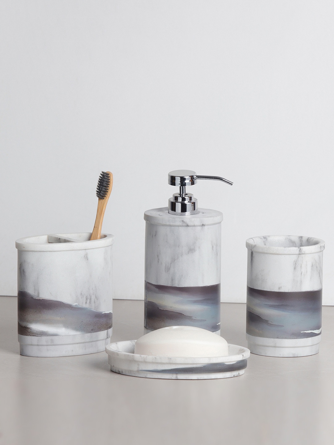

OBSESSIONS Grey & Blue Polyresin 4 Pcs Bathroom set