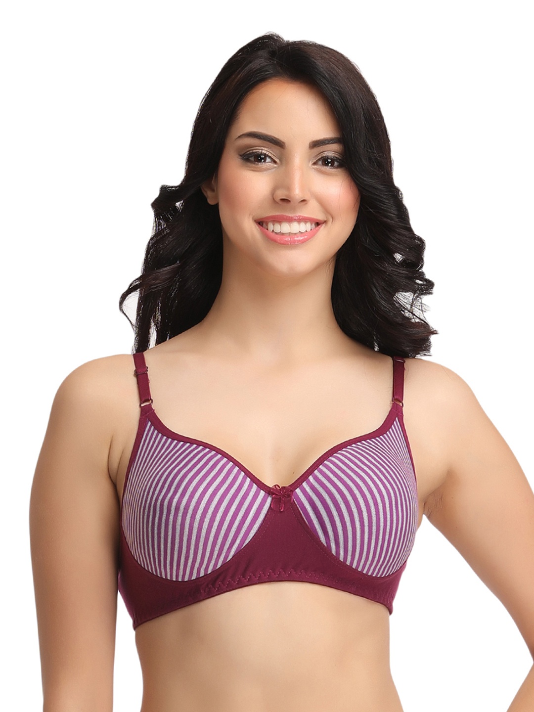 

Clovia Cotton Non-Wired Striped Spacer Cup T-Shirt Bra, Purple