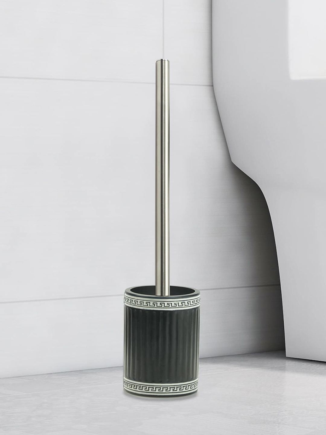

OBSESSIONS White & Black Textured Freestanding Polyresin Toilet Brush with Holder