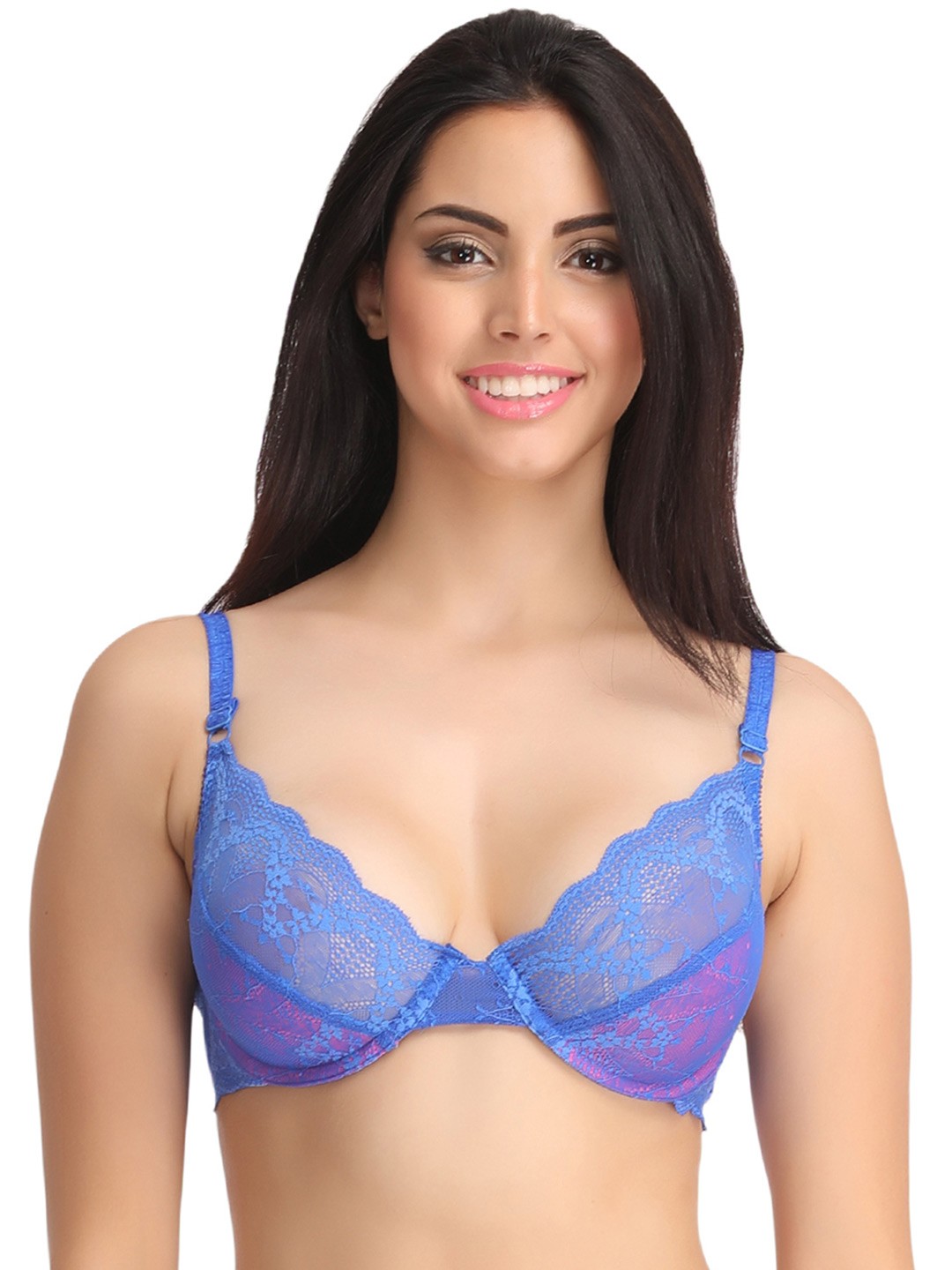 

Clovia Non-Padded Underwired Demi Cup Bra With Lacy Cups - Blue