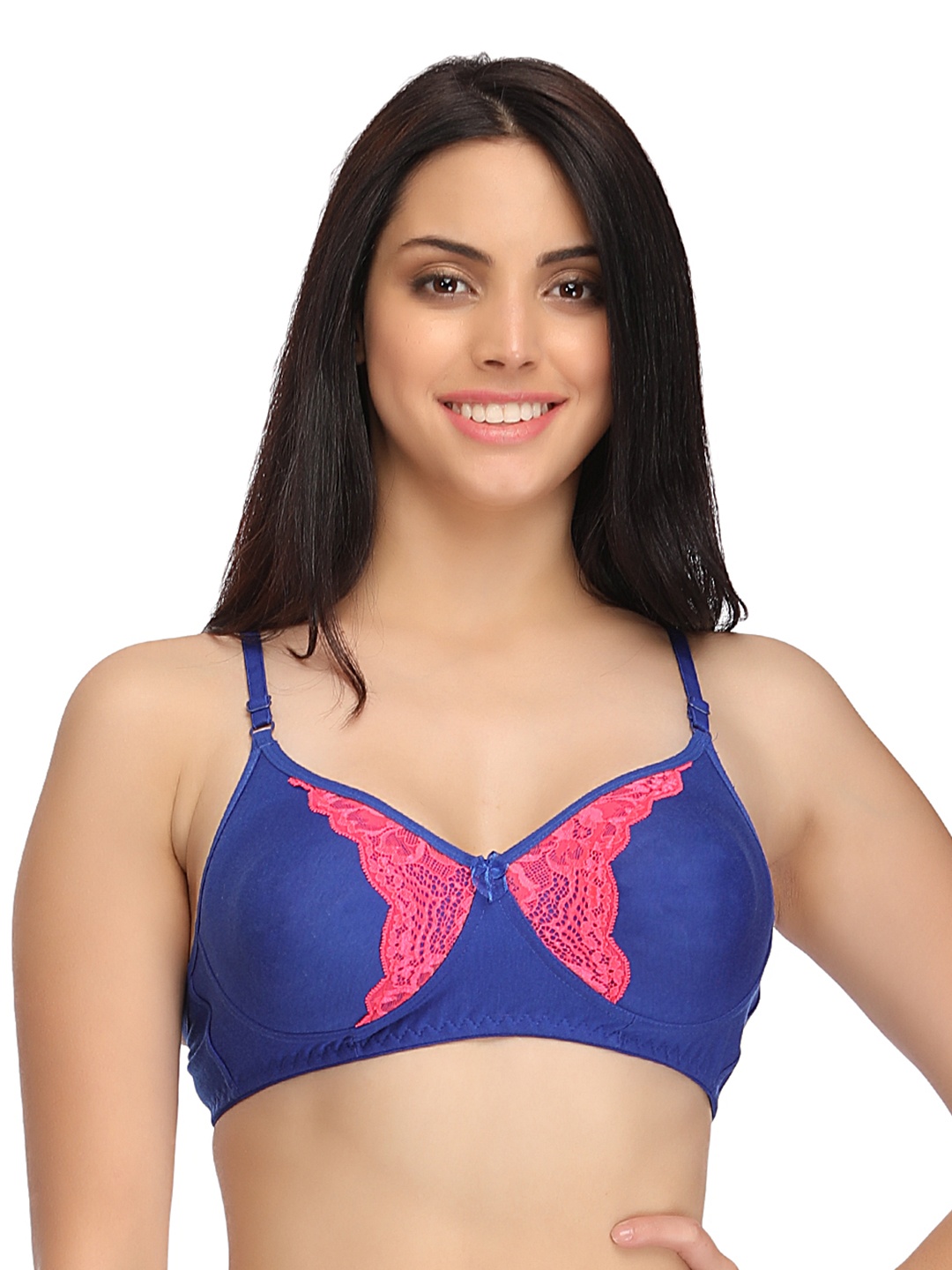 

Clovia Cotton Non Padded Non-Wired Lacy Full Cup Bra - Blue