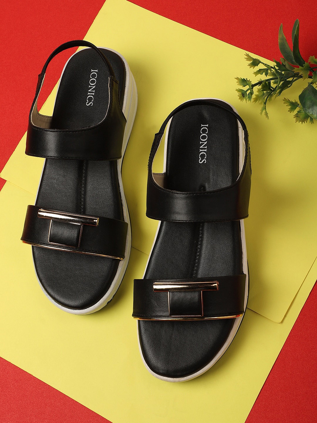 

ICONICS Women Black Solid Platform Heel Sandals