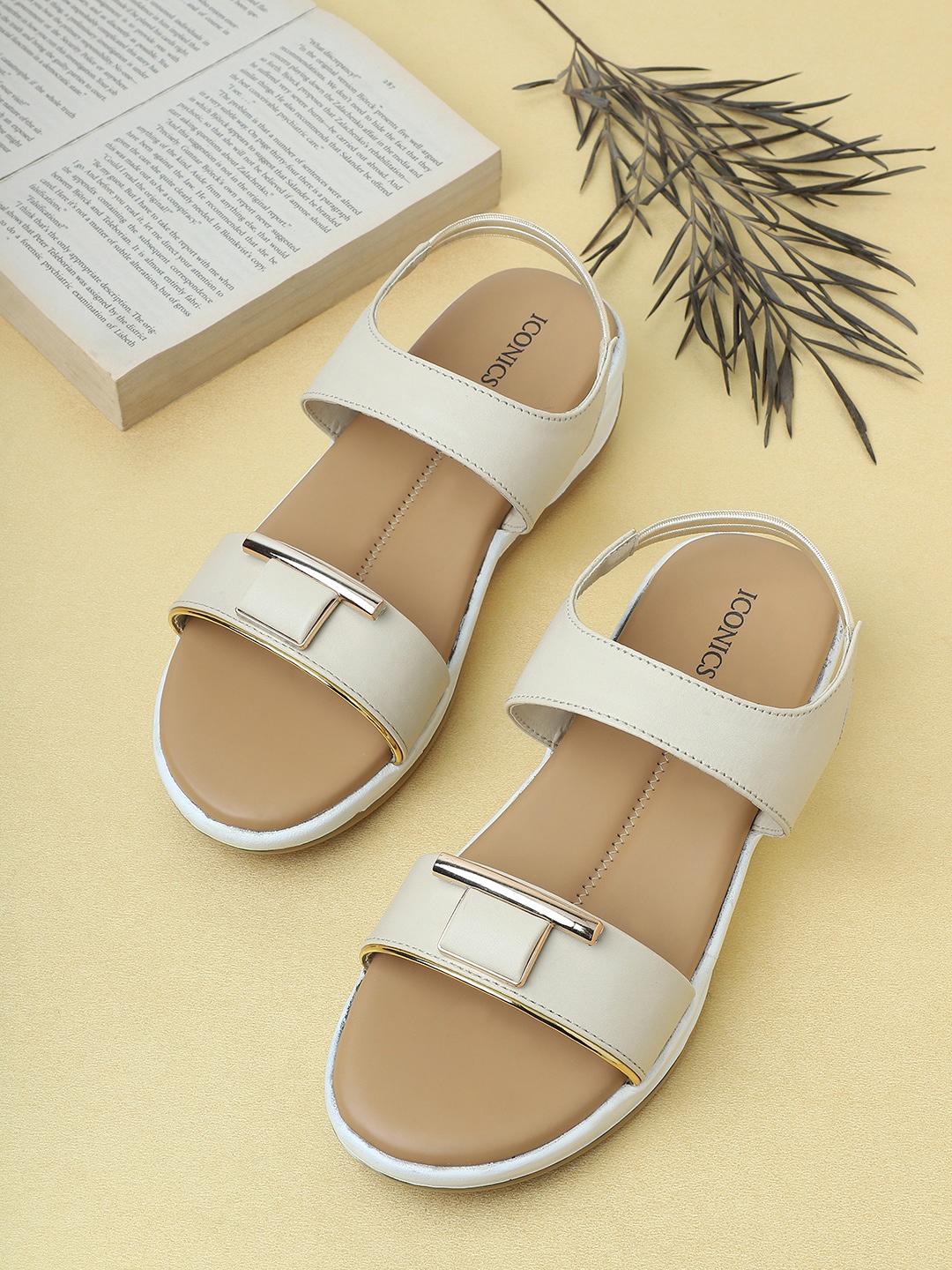 

ICONICS Beige Embellished Comfort Sandals