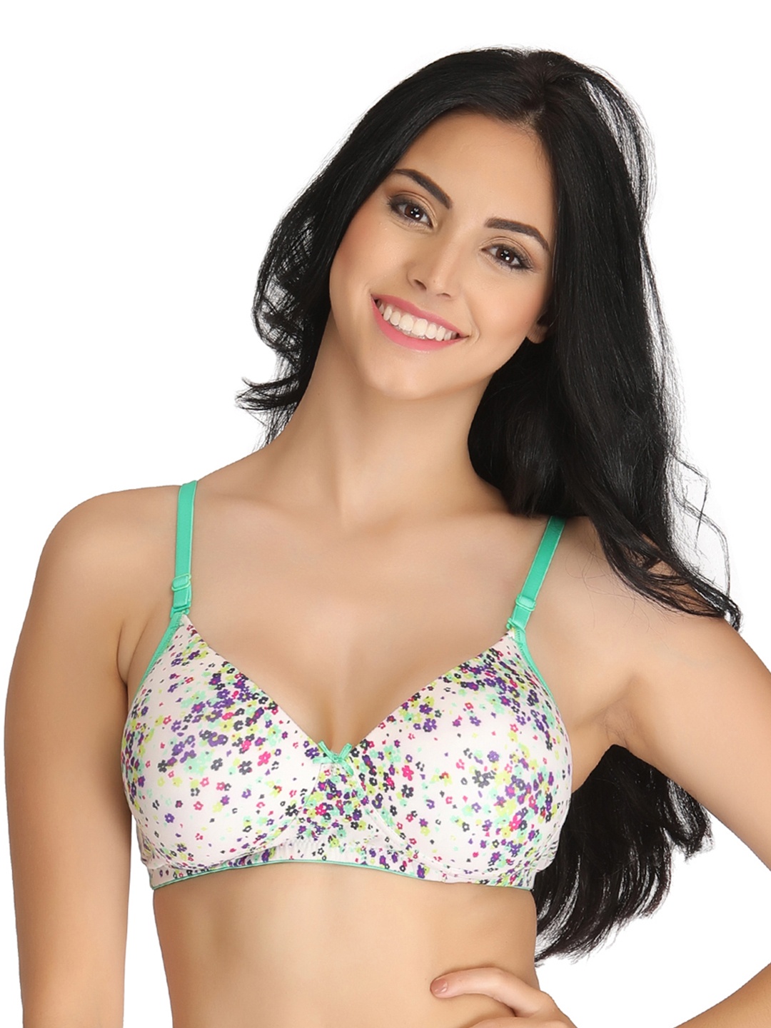 

Clovia White Printed Padded Bra With Detachable Straps BR0737P18